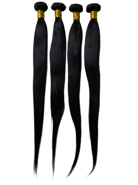 Silk Set – 4-Pack of Brazilian Straight Human Hair Bundles (Natural Black)