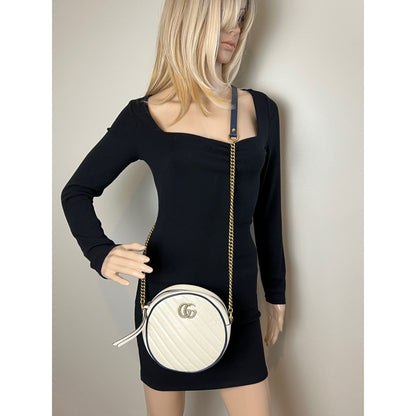 Gucci GG Azalea Matelasse Leather Round Mystic White Shoulder Bag